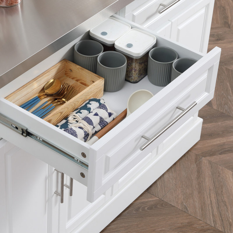 White Stainless Steel Top Kitchen Cart with Storage and Racks