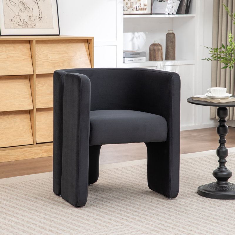 Fauteuil d'appoint en tonneau large de 24 po Jaimyn, Velours noir foncé