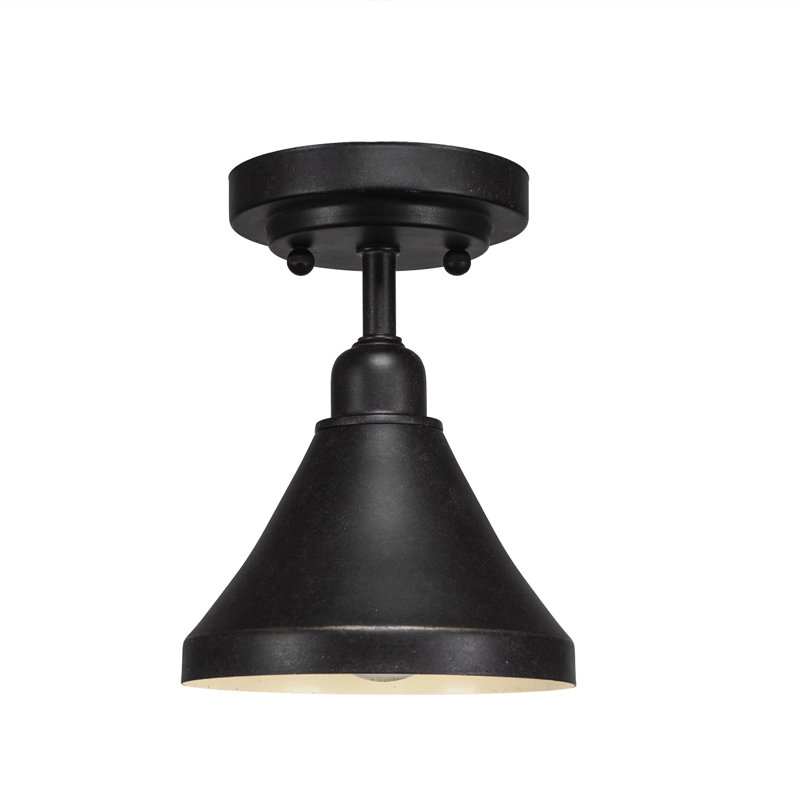 Eilif Vintage 1 Light Semi-Flush With Dark Granite Cone Metal Shade, 9" H x 7" W x 7" D, Dark Granite