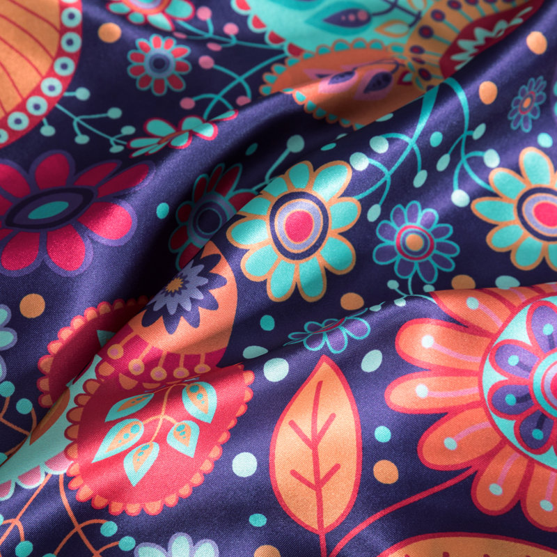 Taie d'oreiller à motif floral, Mauve / bleu / orange