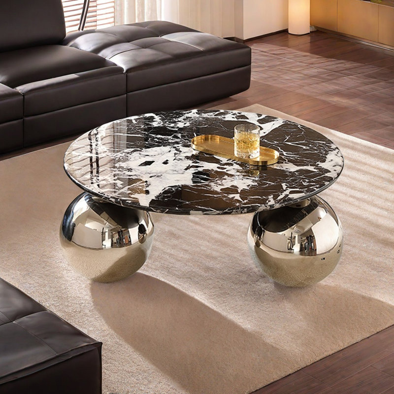 Simple creative round marble coffee table, 14.2" H x 39.4" L x 39.4" W