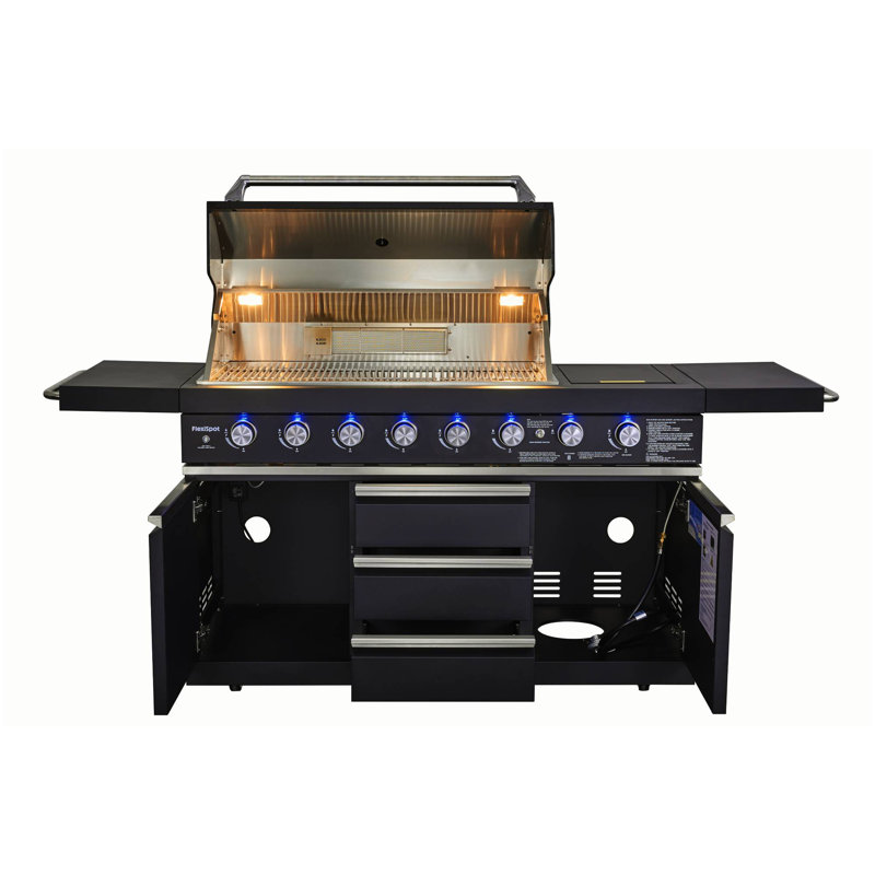 Barbecue au gaz modulaire à 8 brûleurs 98 600 BTU Akoah, îlot de barbecue sur roulettes
