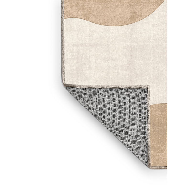 Machine Washable Carlstadt Minimalist Rug in Beige – Beige Binding, 8x10