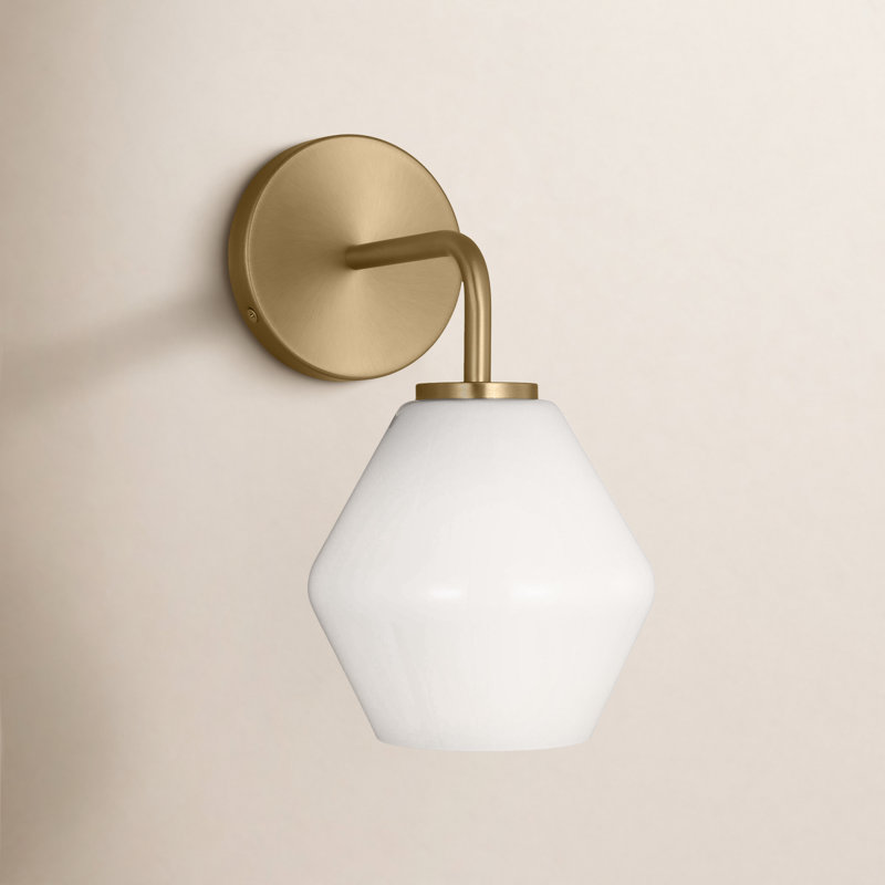 Rooks Steel Armed Sconce, Satin Brass, White