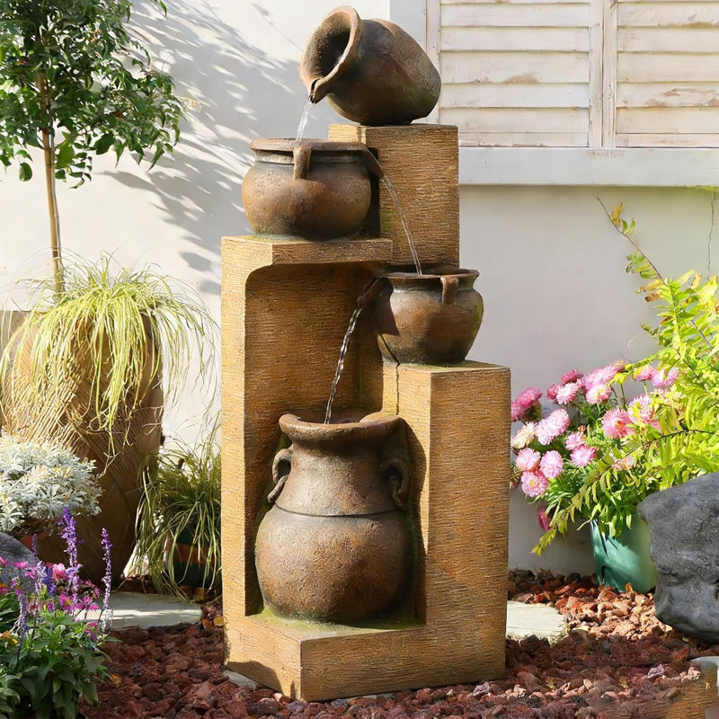 Handcrafted Weather Resistant Floor Fountain, Gold