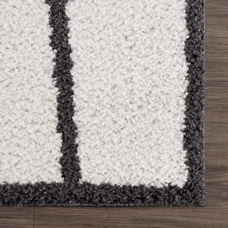 Rectangle Danicka Abstract Machine Woven Polyester Area Rug in White/Black, Rectangle 2' x 3'