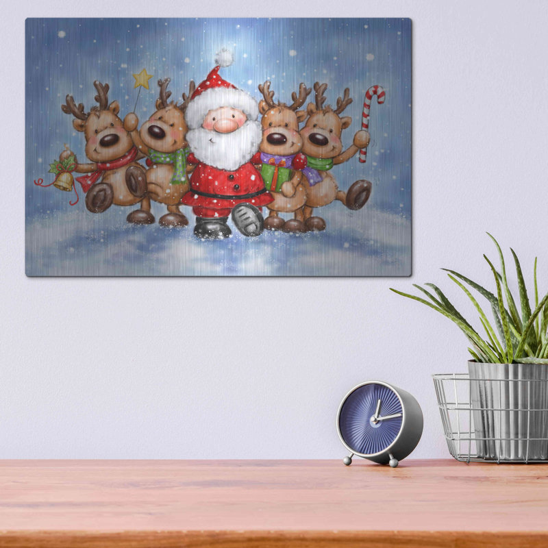 «Santa With Reindeers» par Makiko, H 12 po x l 16 po