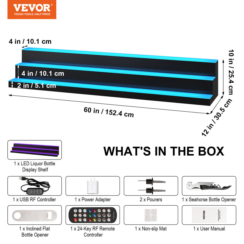 Support à vin noir, H 10 po x l 60 po x P 12 po