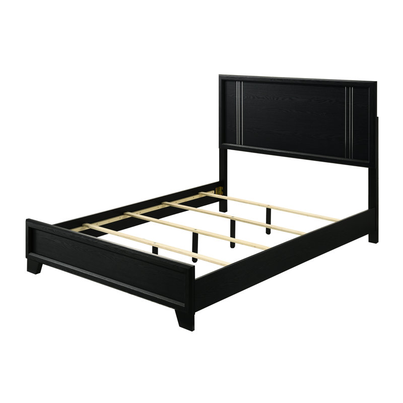 Grand lit à panneau 1 pièce à carreaux gris anthracite de style contemporain, lit en bois pour chambre à coucher, profondeur 84,98 po, largeur 63,84 po, hauteur 54 po, finition d'apparence essentielle de sommier, placage profond, large, haut,