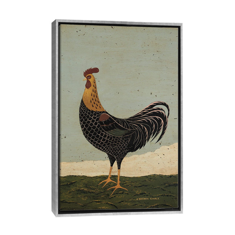 Coq faisant face à l'Ouest - reproduction d'art murale encadrée, Argent argent, Reproduction encadrée sans passe-partout