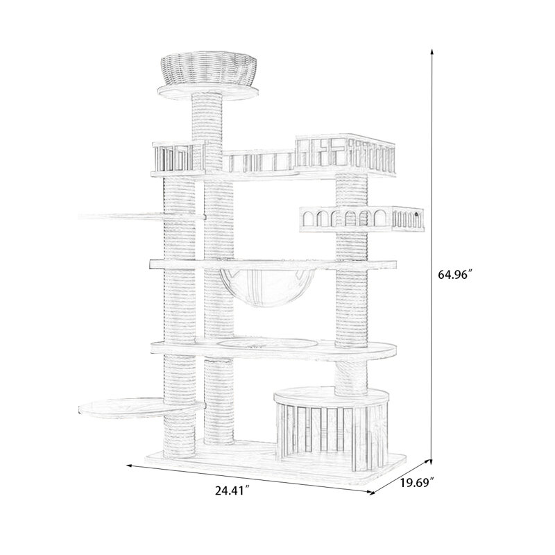 8 Tiers Cat Tree with Condons,Perch,Scratching Posts, 64.96" H x 24.41" W x 19.69" D