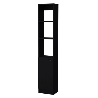1-door Black Linen Cabinet - Functional Bathroom Storage With Rich Shelves Modern Style 5+