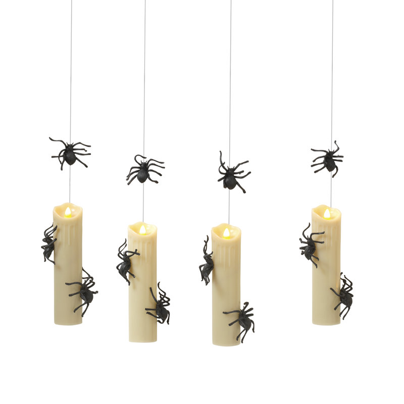 Set Of 4 Floating Halloween Spider Candles With Remote Timer