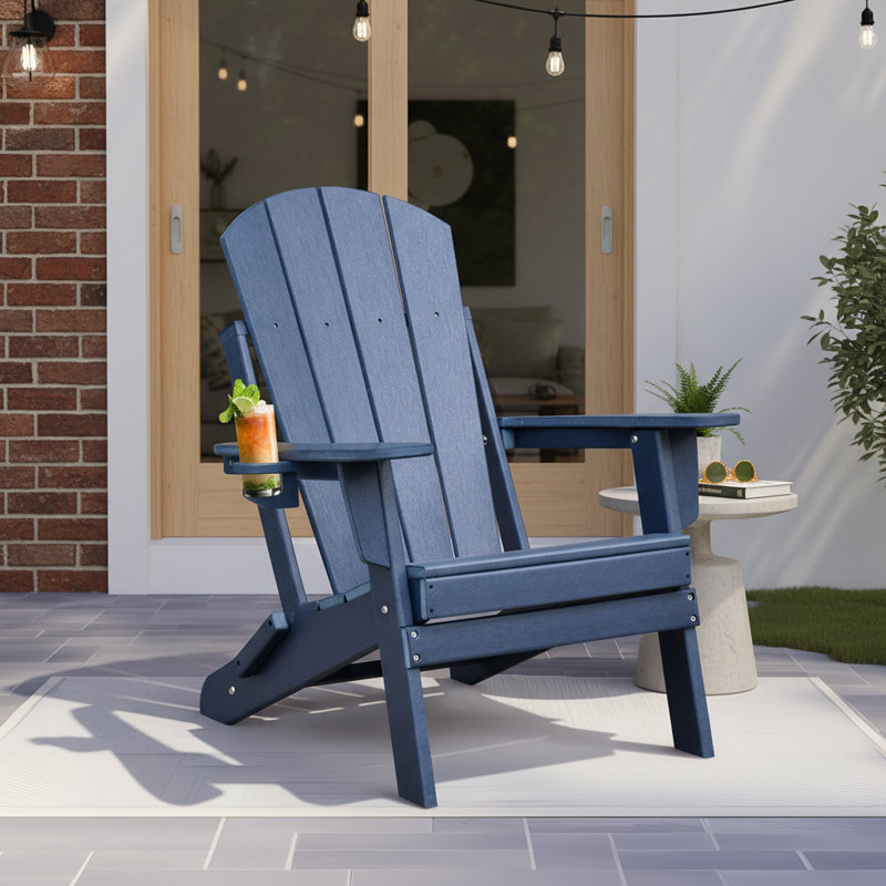Weather-Resistant Foldable Outdoor Adirondack Chair，Blue, Blue