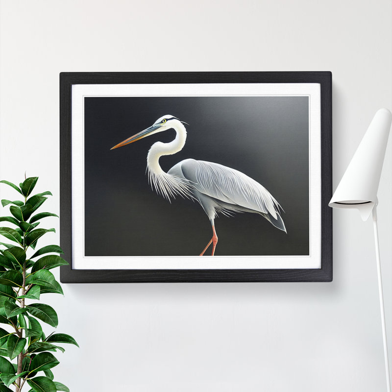 XH1022-7010X Pleasing Heron Bird - Single Picture Frame Print, 25cm H x 34cm W x 2cm D, Black Framed