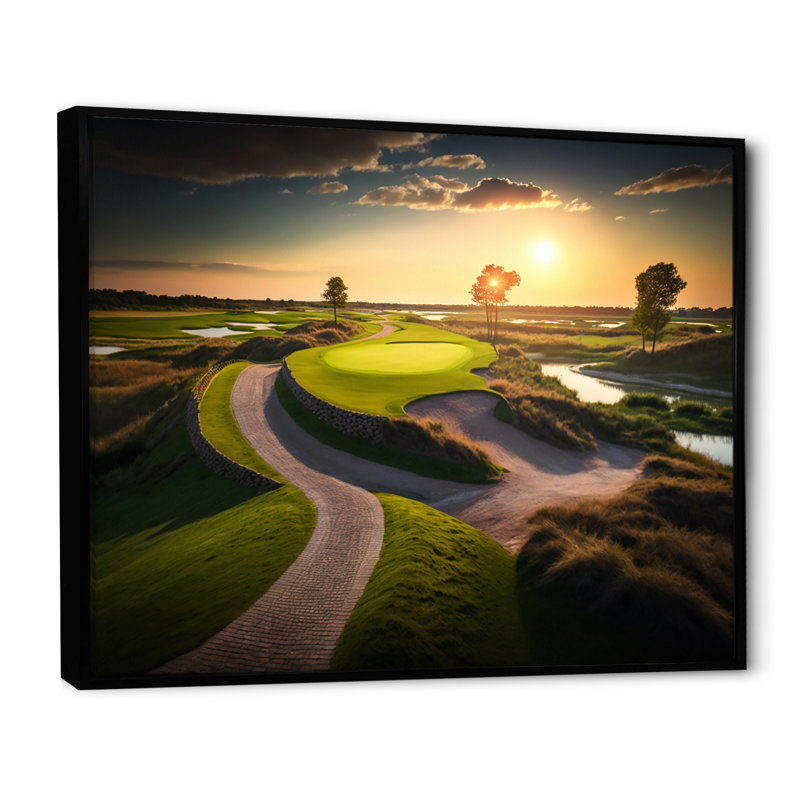 «Golf Course at Sunset III», reproduction sur toile flottante, H 12 po x l 20 po x P 1 po, Noir