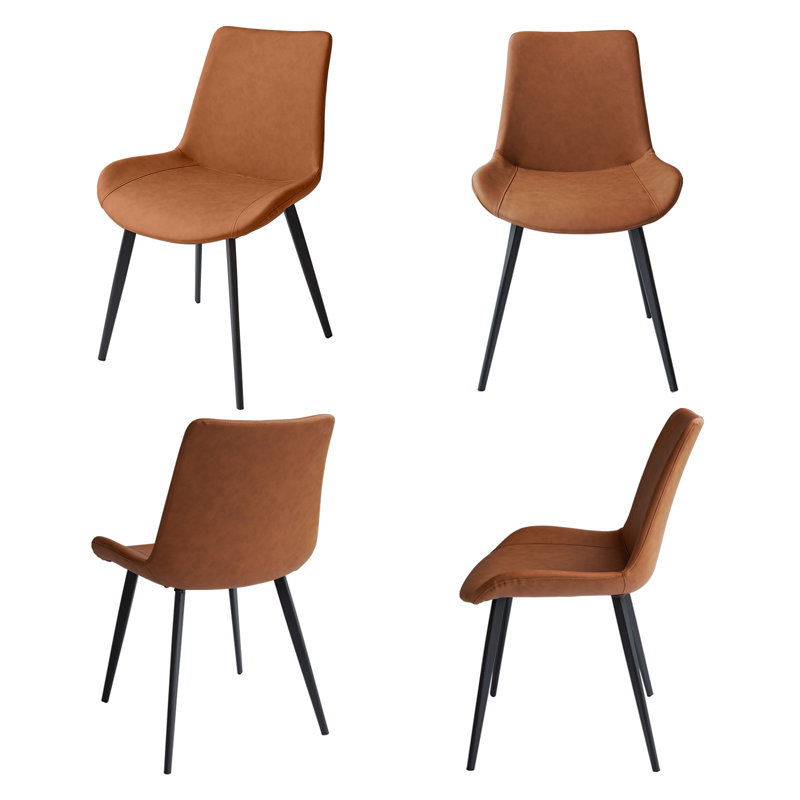 Josman Faux Leather Upholstered Dining Chair with Steel Legs , Brown, 4