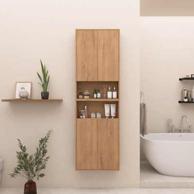 Armoire murale de salle de bain 24 po avec portes à fermeture douce, montage flottant, chêne imitation