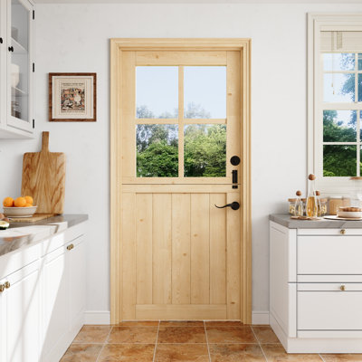 Dutch Door, 36*80 4 Lite Clear Half Clear Glass Split Single Door Slab With Lock and latch