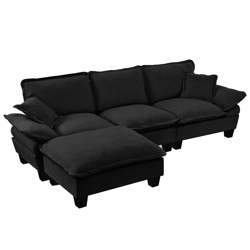 Sailboat-Inspired Modular Cloud Sofa with Chenille Upholstery, 35.4" H x 103.9" W x 61" D, Left Hand Facing, Black Chenille