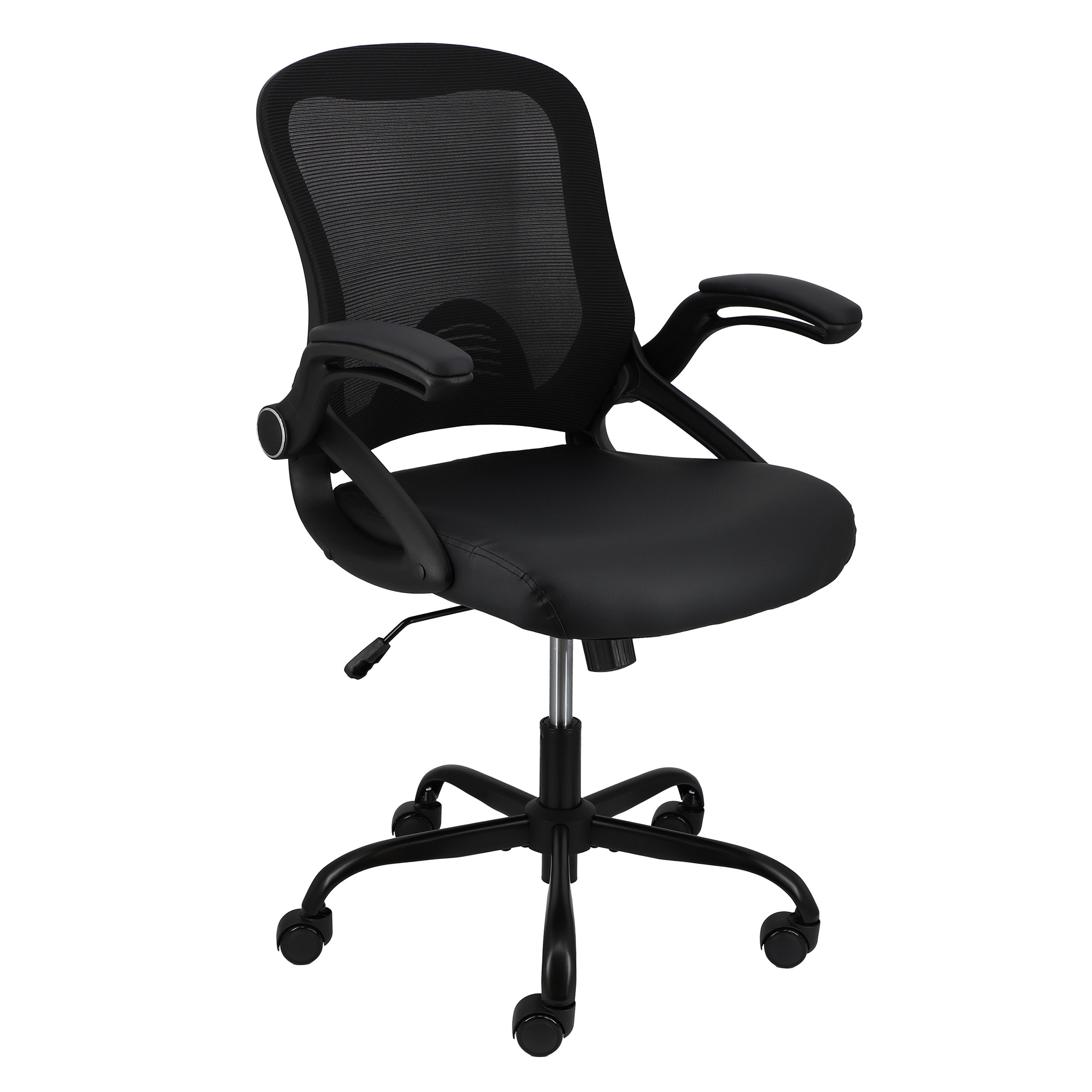 Ebern Designs Mid Back Adjustable Mesh and Fabric Office Chair in Black ...