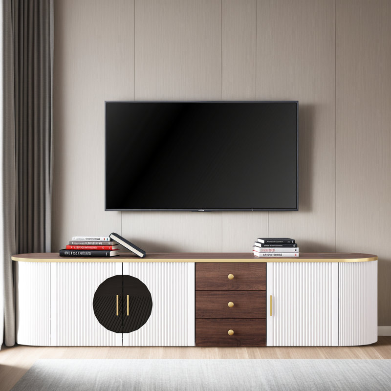 TV Stand for TVs up to 80" with Drawers, Media Television Console Table, White