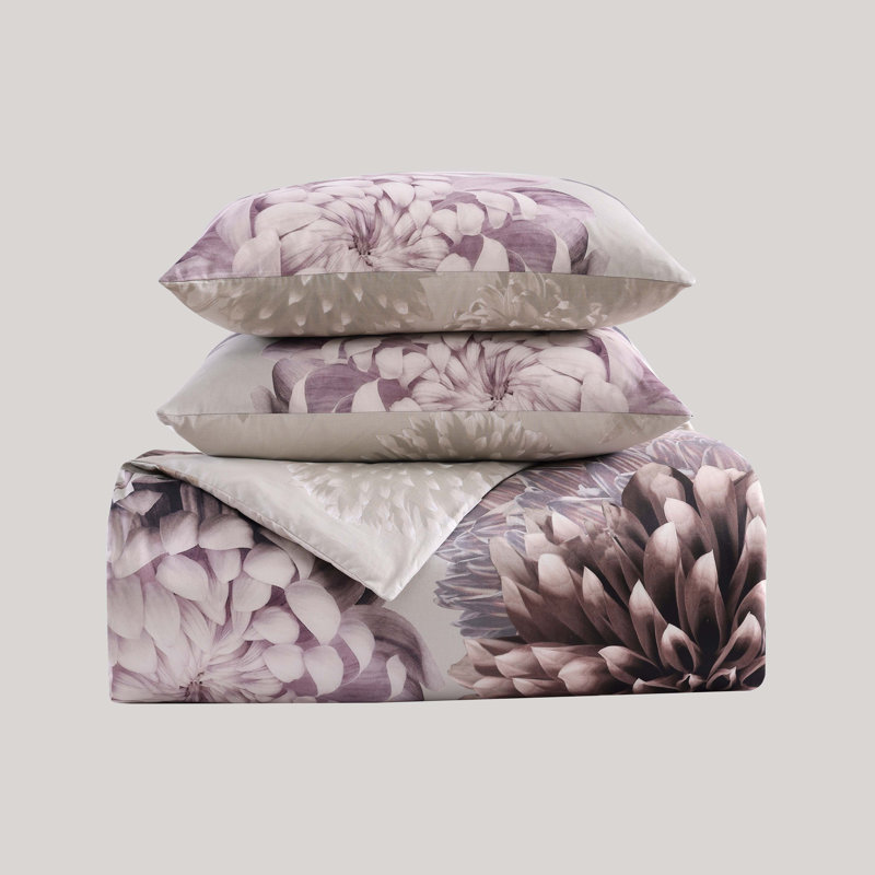 Dahlia Queen Purple Cotton Sateen Reversible Comforter Set