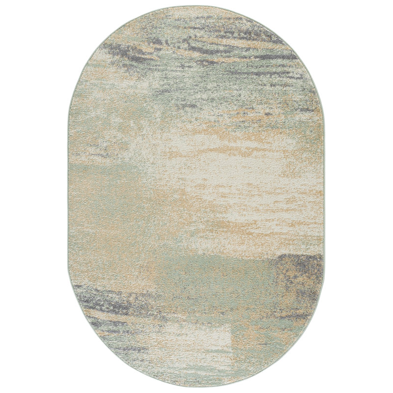 Algonquin Performance Abstract Rug, Oval 5' x 8', Ivory/Green
