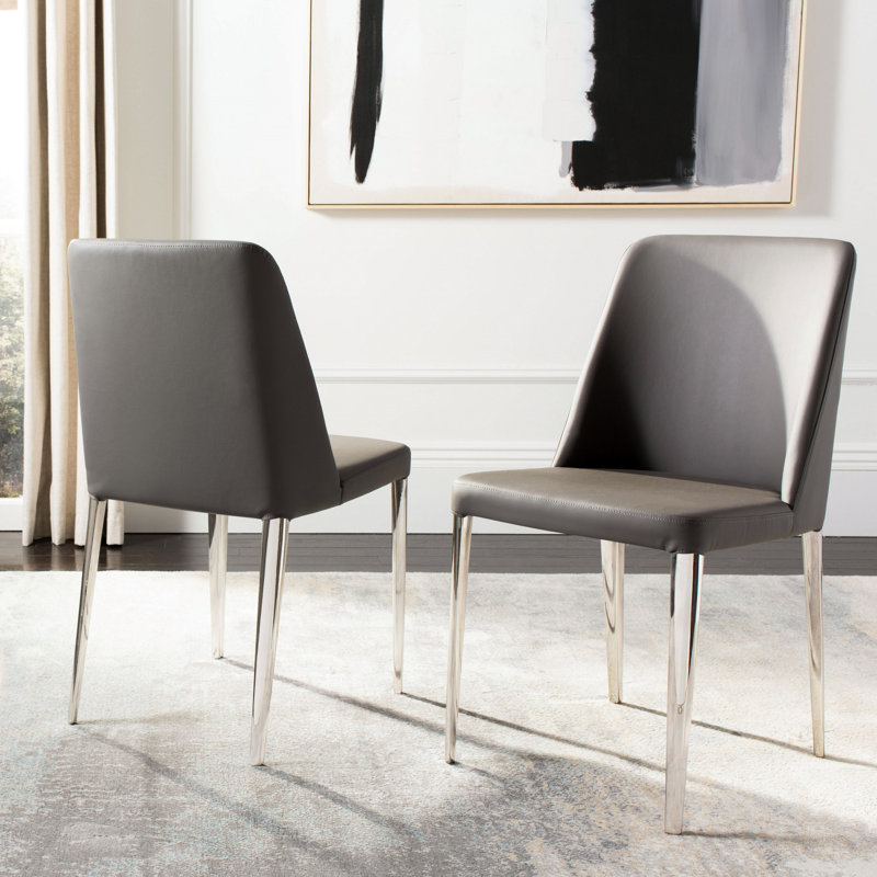 Chromium 18.5'' H Faux Leather Upholstered Metal Side Chair, Gray