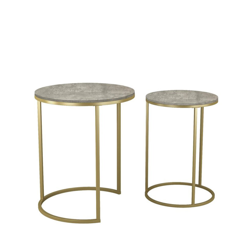 Shalyssa Solid Wood Coffee Table, Concrete, Gold