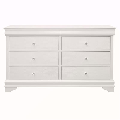 Traditional Design Bedroom Furniture 1pc Dresser of 6x Drawers Faux Alligator Embossed Fronts White Finish Wooden Furniture