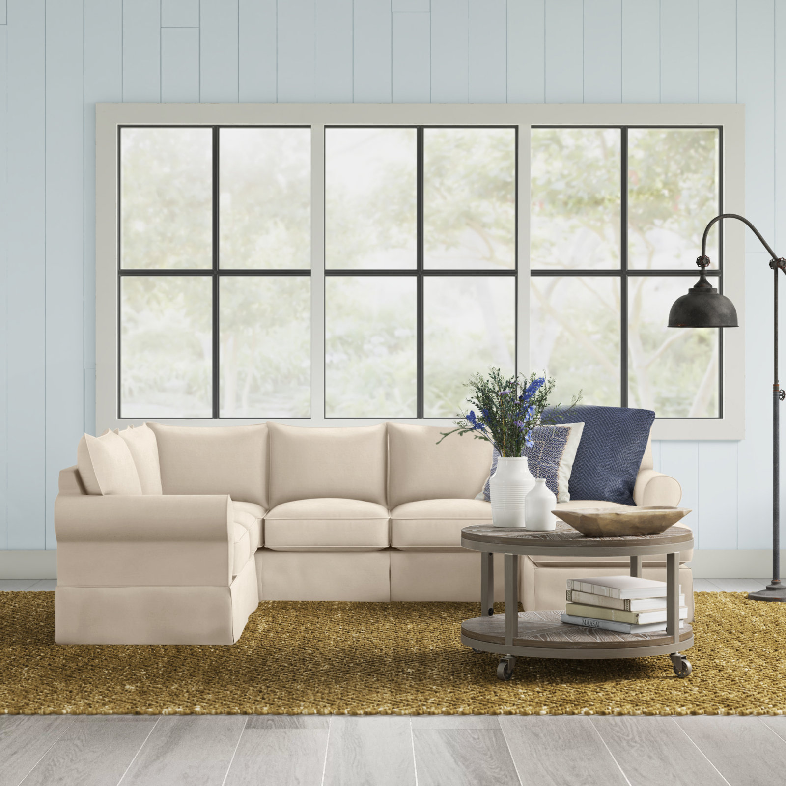 Amari Slipcovered U-Sectional, Bayou Flame Canvas, Left Hand Facing