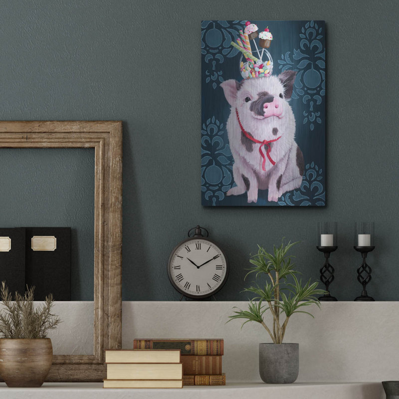 Art mural en métal luxueux «Party Pig» par Heather Gauthier, 12 po x 16 po, H 16 po x l 12 po