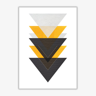 Yellow & Black Abstract Triangles – Modern Geometric Wall Art Print On 230gsm Paper, 85 X 60 Cm, Black Grain Frame - Print