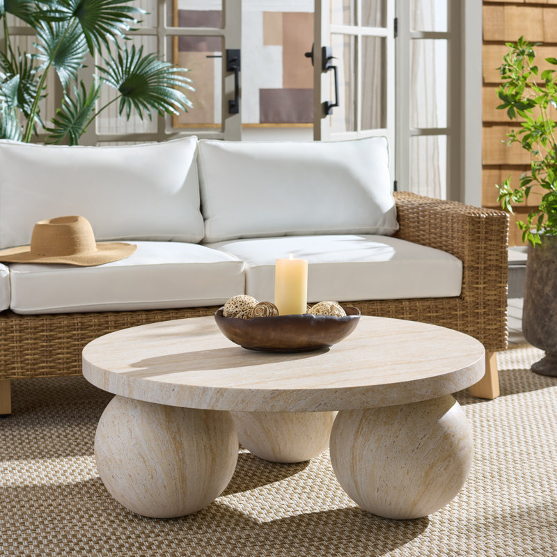 Aurielle 3 Ball Round Coffee Table, Travertine
