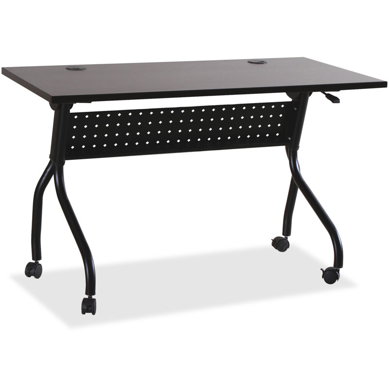 Rectangle Flip Top 23.63'' L Training Table with Casters and Modesty Panel and Cable Management, Black, Espresso