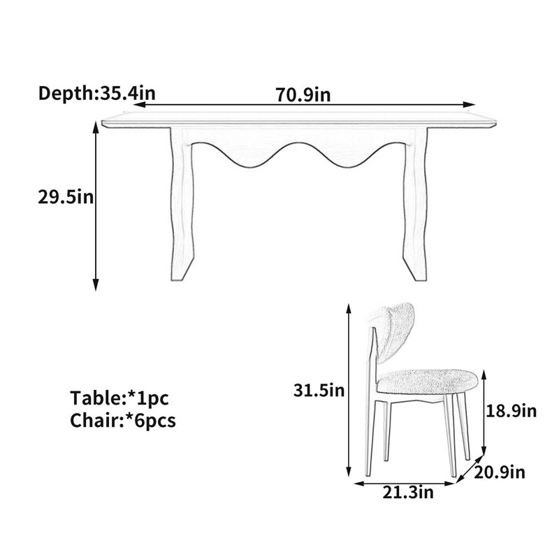 Table de salle à manger Retro Black Rock, H 29,5 po x l 70,9 po x P 35,4 po, 7