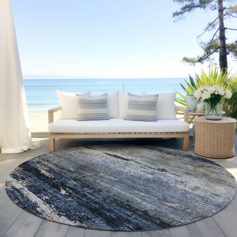Tapis intérieur / extérieur bleu Shafira , 2 pi 6 po x 3 pi 10 po