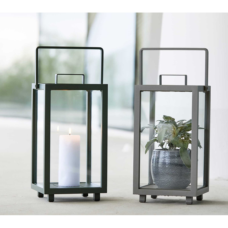 Lighthouse Aluminum/Glass Floor Lantern, 16.6" H x 9.1" W x 9.1" D, Dark Green