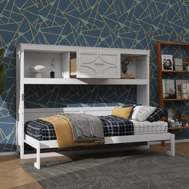 Lit escamotable simple avec station de charge, Blanc