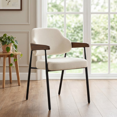 Chaise de salle à manger en bois cintré avec accoudoirs en noyer et en métal robuste
