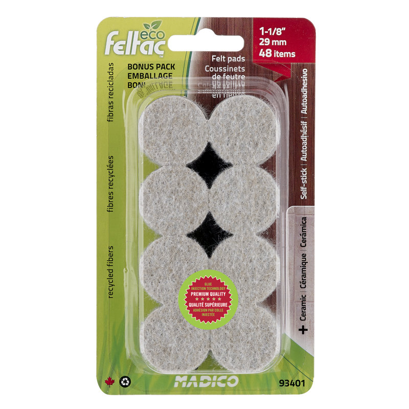 Eco Feltac® Felt Pad, 1.14" W x 1.14" D, Beige