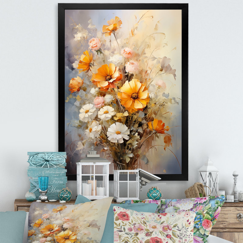 «Darb Beige Sunflowers», impression romantique sur toile, Cadre photo noir, H 20 po x l 12 po x P 1 po