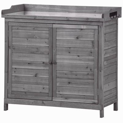 Outdoor 39" Potting Bench Table, Rustic Garden Wood Workstation Storage Cabinet Garden Shed With 2-Tier Shelves And Side Hook