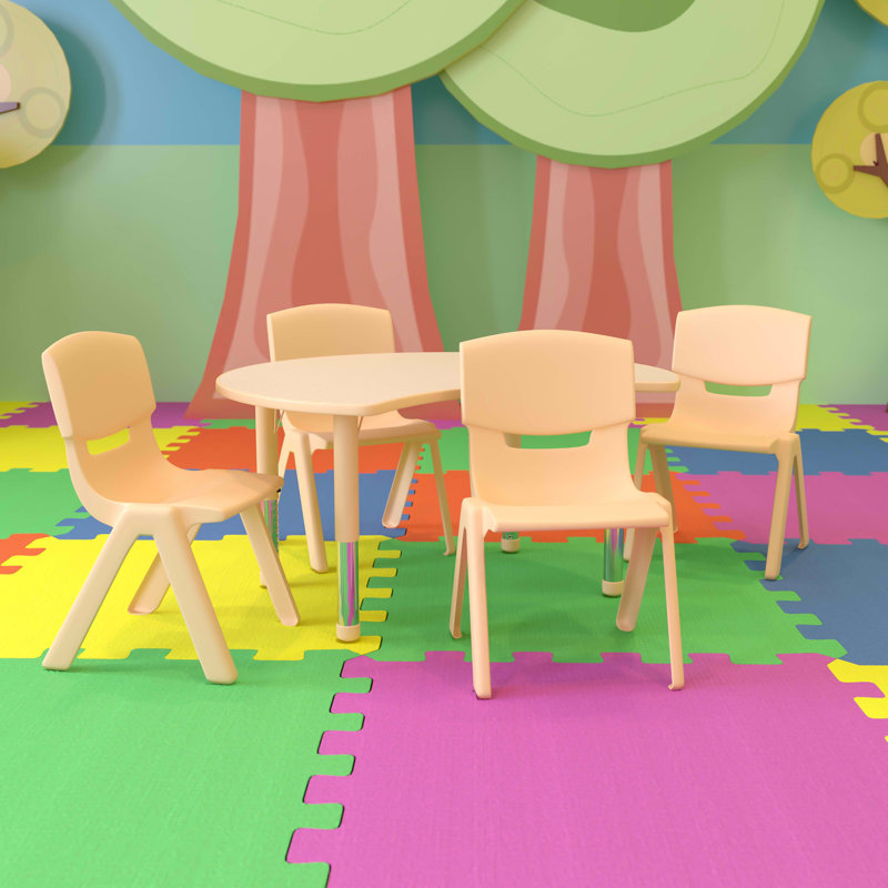 Goddard 25.125"W x 35.5"L Crescent Plastic Adjustable Kids Table Set - 4 Chairs, Natural