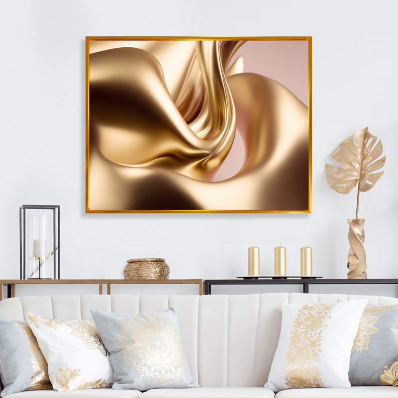 Genesis - Abstract Liquid Ink Canvas Prints, 32" W x 24" H, Gold Floater Frame Canvas