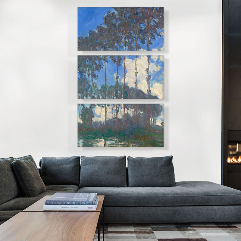 Poplars on the Epte par Claude Monet - Ensemble de 3 reproductions d'art sur toiles tendues, H 60 po x l 40 po x P 0,75 po