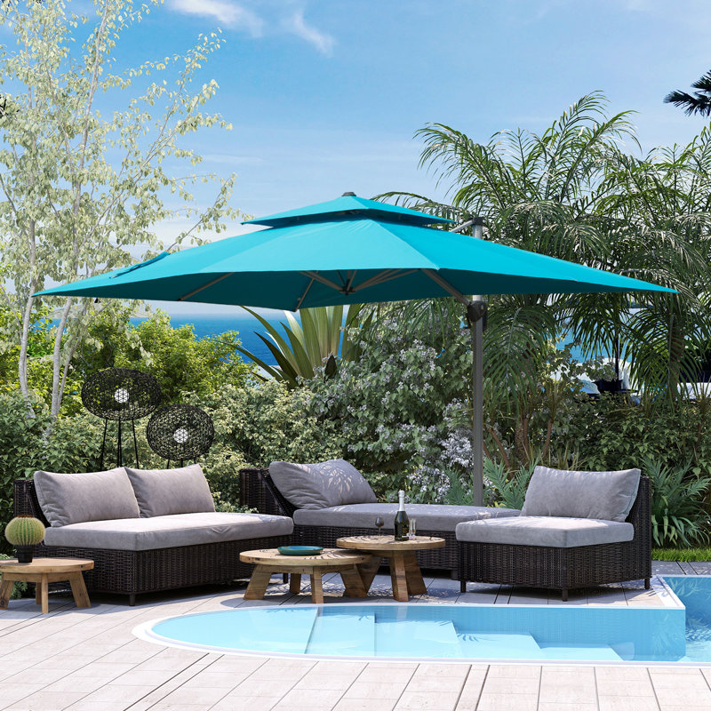 Deraway Rectangular Cantilever Umbrella, 13ft x 10ft, Blue