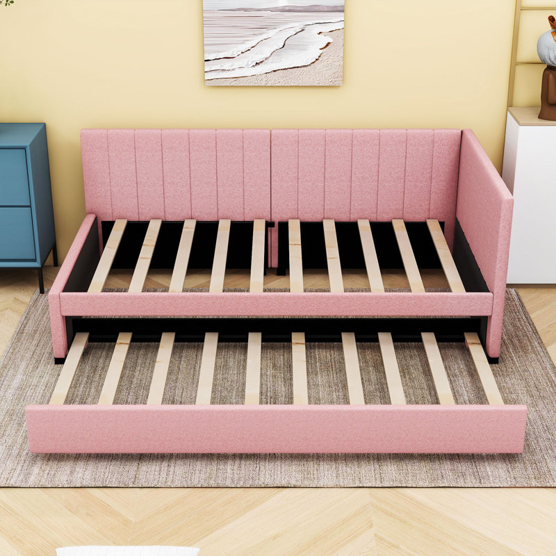 Modern Upholstered Daybed with Twin Trundle, Twin, Pink
