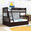 Lit superposé convertible au-dessus d'un lit double en bois avec tiroirs-592313942